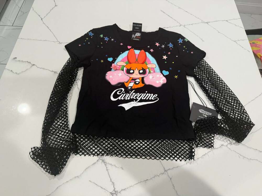 Civil Regime X The Powerpuff Girls Blossom 2-in-1 Fishnet Sleeve Graphic Tee